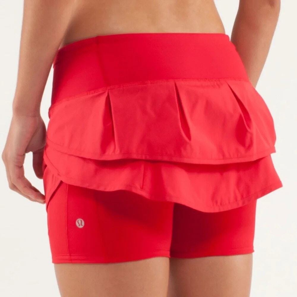 Lululemon Run Speed Squad Skirt‎ Compression Shorts Pocket Currant Red Women's 6 - Picture 3 of 12